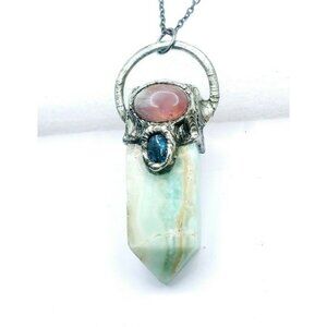 Caribbean Calcite Crystal Statement Necklace Handmade Boho Style Jewelry Cosplay